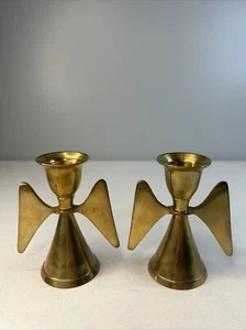 Vintage Small Brass Copper Angel Candle Holders Set Of 2 India - Picture 1 of 7