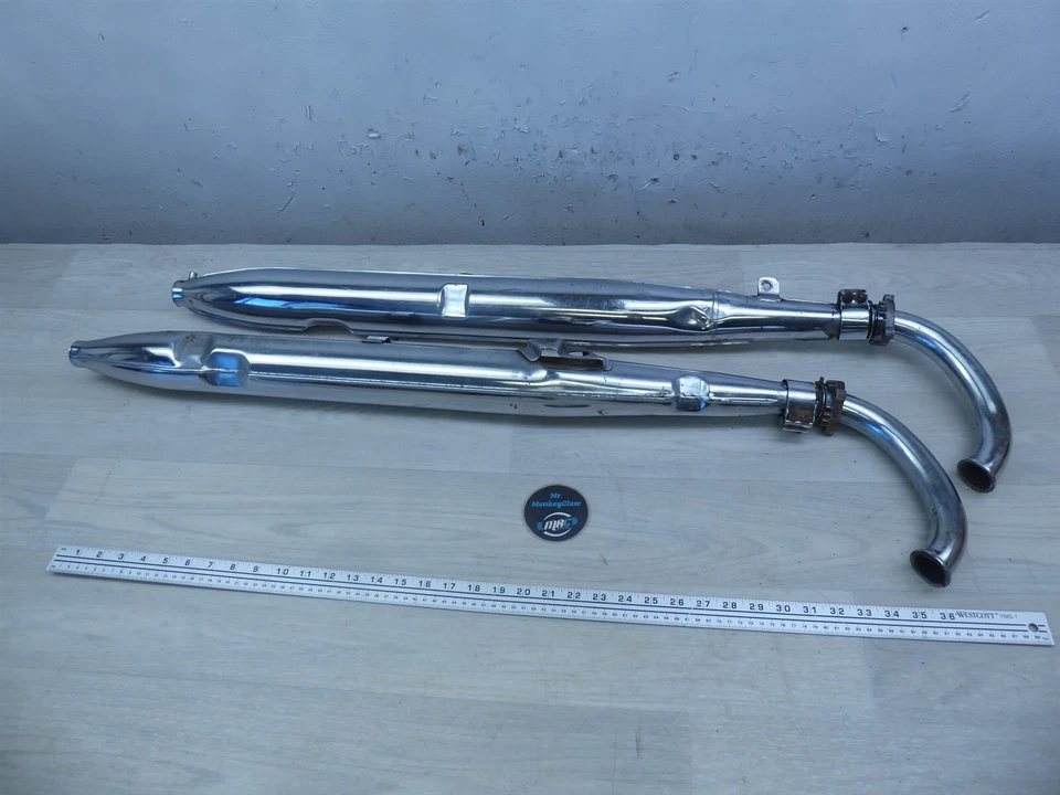 Suzuki S32 Olympian 150 S500 1966) Juego de tubos silenciadores cabezales de escape izquierdo derecho Foto 1 de 4