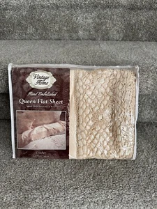Vintage Home Crochet‑Trim Queen Flat Sheet – 100 % Cotton, 90″×102″, NIP - Picture 1 of 3