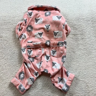 Pup Crew Pet Dog Pajamas Small Petit Soft Flannel Pink Lambs Holiday New - Image 1 of 4