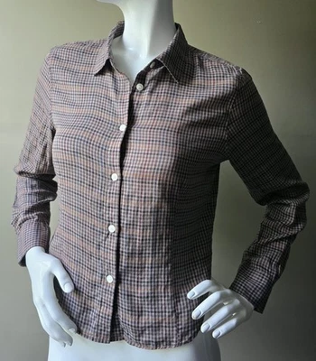 Camisa xadrez ajustada com botões marrom pequena nova com etiquetas GAP - Imagem 1 de 4