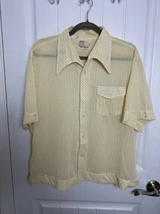 Vintage 70er Jahre Schmetterling Kragen Adel Herren gelb Nylon Poly Button-Down L XL - Bild 1 von 9