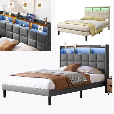 Polsterbett mit Höhenverstellbarem Kopfteil Bettrahmen Doppelbett mit Lattenrost - Bild 1 von 4