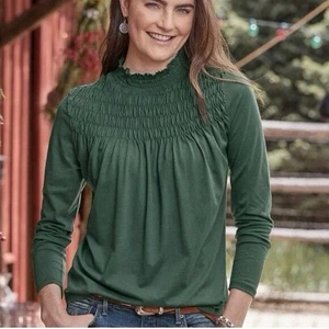 Top Sundance Gabrielle Dreamer Pintuck Volantes Cuello Simulado Verde Talla S Calado - Imagen 1 de 18