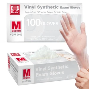 Basic Clear Vinyl Exam Gloves, Powder-Free Latex-Free Food Safe Cooking Clean... - Picture 1 of 7
