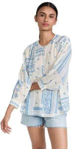 NEW ba&sh ISKO SHIRT ECRU BLUE PRINTED BLOUSE LONG 3/4 SLEEVE SIZE M MEDIUM *D - Picture 1 of 5