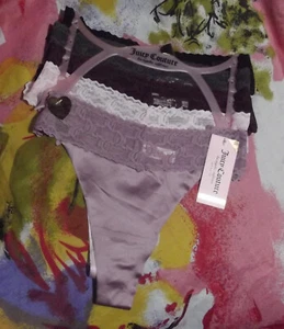 5 NEW JUICY COUTURE JC6806 5PKJ MF NO PANTY LINES SATIN THONG PANTIES XL - Picture 1 of 2