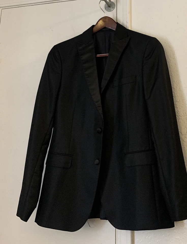 Nueva Chaqueta Esmoquin Zara Hombre 2btn Negra Pico Solapa 36 R Reg Foto 1 de 2