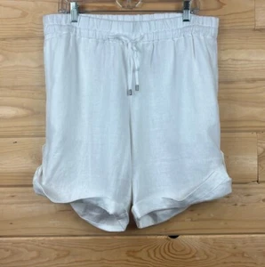 Eileen Fisher White 100% Organic Linen Shorts Summer Beach Elastic Waist Medium - Foto 1 di 4
