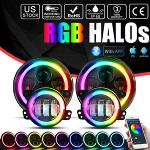 Kit combinado de faros antiniebla LED halo multicolor RGB de 7"" para Jeep Wrangler JK - Imagen 1 de 11