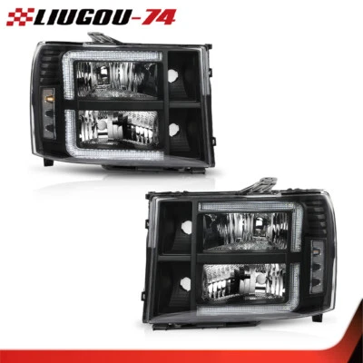 车头灯 头灯 适合 GMC Sierra 1500 2500HD 3500HD 2007-2014 黑色 透明  — 第 1/4 张图片