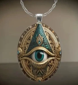 Mason Gothic Oval Jewelry Vintage Silvery Elegant Evil Eye Pendant Necklace - Picture 1 of 5