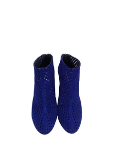 Sergio Rossi Blue Suede Cut-Out Ankle Boots Women's Designer Heels - Picture 1 of 9