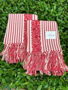 BUSATTI ITALY Pair Turkey Red Linen/Cotton Jacquard Fringed Towels / NWT - Picture 1 of 6