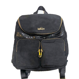 KIPLING Carter Backpack Nylon Black Patent Trim Small Size Several Pockets Zip