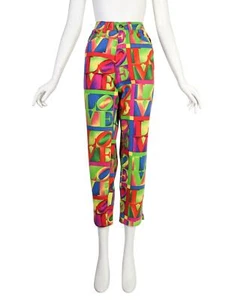Versace Vintage SS 1995 Iconic Multicolor LOVE Print High Waist Jeans - Picture 1 of 8