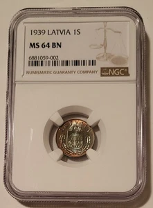 Latvia 1939 1 Santims MS64 BN NGC Nice Toning - Picture 1 of 4