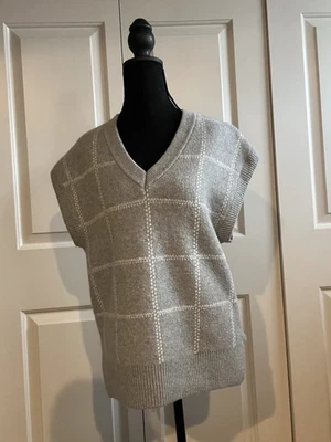 Chaleco Suéter A New Day Cuello en V Gris y Blanco Cuadrados Para Mujer Talla S Foto 1 de 4