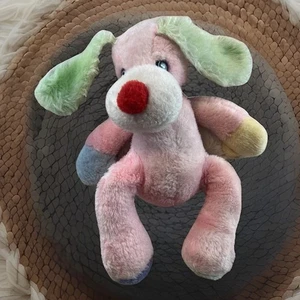 Vintage Haushalt Merchandising Pastell Rosa Grün Gelb Plüsch Hund Made Taiwan - Bild 1 von 10