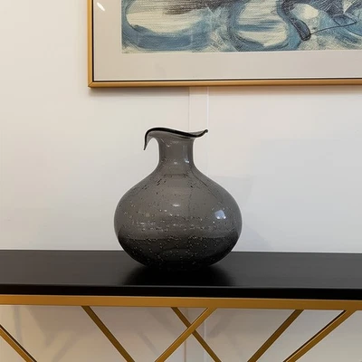 Vaso de mesa redondo de vidro bolha cinza claro 9" - Imagem 1 de 4