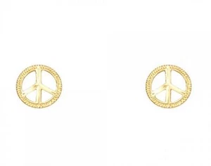 Peace Symbol Post Earrings 14kt Yellow Genuine Gold - Imagen 1 de 3