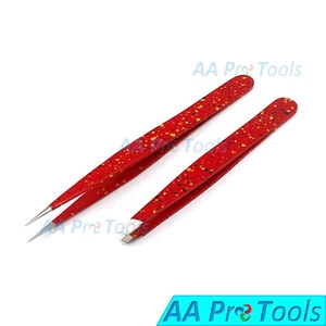 2pcs Eyebrow Tweezers/Set - Best Stainless Steel Plucking Hair (Red & Black) - Picture 1 of 3