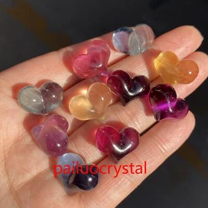 10pc Natural Rainbow Fluorite Mini Heart Quartz Crystals Skull Reiki Healing Gem - Picture 1 of 9