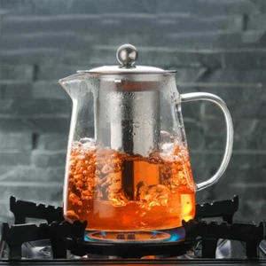 Tetera de vidrio con infusor extraíble estufa segura caldera de té resistente al calor - Imagen 1 de 14