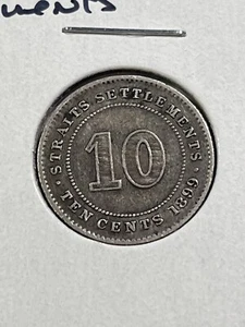 1899 Straits Settlement 10 Cents Silver Coin Low Mintage - Picture 1 of 4
