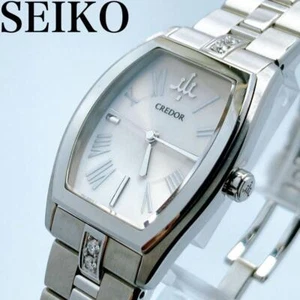 SEIKO CREDOR Aqua 4J81-0AE0 Ladies Quartz Watch White Shell Dial 4P Diamonds - Picture 1 of 10