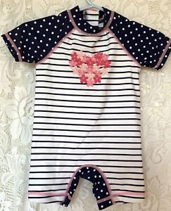 LITTLE ME Infant Baby Girls 6-9M Rash Guard Sun Protection +50 Striped Swimsuit