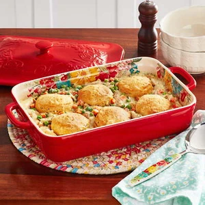 Rectangular Stoneware Casserole Baking Dish with Lid & Handles Kitchen Bakeware - Picture 1 of 5