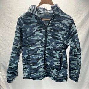 Columbia Fleece Jacket Camo Full Zip Pockets Warm Blue Kids Size 10/12 - Picture 1 of 4