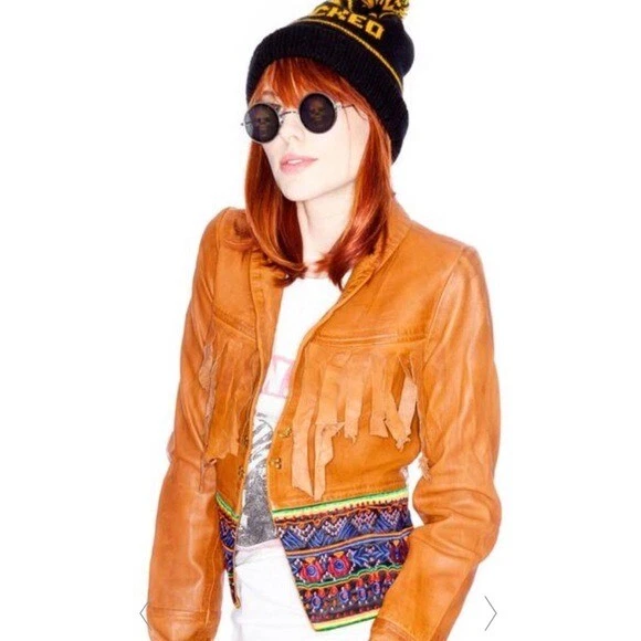 Chaqueta con flecos Morrison de cuero marrón One Teaspoon XS Foto 1 de 4