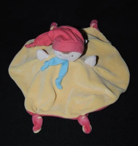 Peluche doudou poupée garçon lutin réversible plat AJENA rose jaune TTBE - Picture 1 of 2