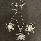  Silver Flower/star Necklace/Earring Set. Clear Crystal Center. See Details 