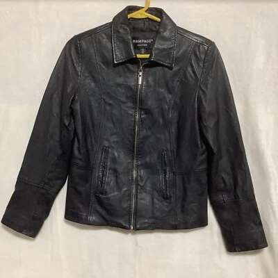 Abrigo chaqueta de cuero negro para mujer Rampage talla mediana motociclista motocicleta mangas con cremallera Foto 1 de 4