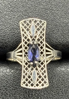 EUC Sterling Silver Gen Iolite Filigree Ring 925 Size 7 X30 - Image 1 of 4