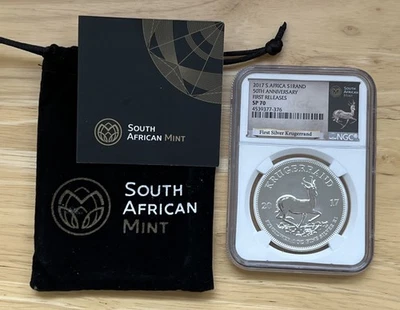 2017 S. Africa 1oz Silver KRUGERRAND 50th Anniversary NGC SP70 First Release - Image 1 of 4