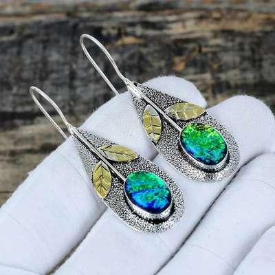 Orecchini In Argento Sterling 925 Con Gemma Opale Triplo Australiano Regalo - Immagine 1 di 4