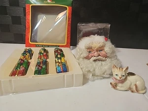 3 Kurt Adlers; Petite Glass Mini Ornaments, Cat, & Santa Head (CZ) - Picture 1 of 15