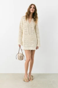 H&M SUMMER 2025 Crochet-Look Tunic Dress (Cream) - Picture 1 of 6