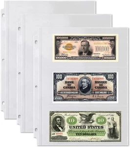 25 Sheets Currency Pages 3 Pockets Paper Money Protectors for 3 Ring Binders - Picture 1 of 7
