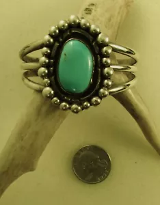 VINTAGE SOUTHWEST STERLING CUFF BRACELET WITH TURQUOISE - Picture 1 of 8