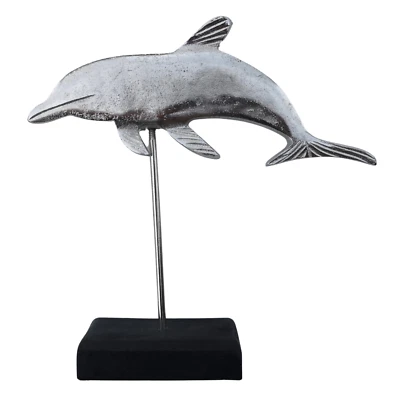 Deko Figur Metall Delfin silber Fisch Delphin Holz Dekoobjekt Skulptur Statue 2 - Bild 1 von 2