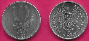 MOLDOVA 10 BANI 2003 UNC HERALDIC EAGLE,NATIONAL ARMS,VALUE,DATE AND MONOGRA - Picture 1 of 1