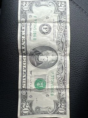 20 dollar bill fancy serial number F77345386B - Image 1 of 2