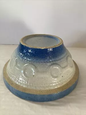 Antique Primitive Stoneware Salt Glaze Chain Rings Blue White 8" Bowl * Awesome! - Image 1 of 4