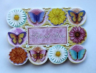 *PUNCH STUDIO Set of 6 Die Cut Blank Note Cards ~Butterflies ~ Floral ~Thank You - Image 1 of 3