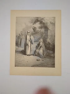 Biblia Gustave Dore c1890 impresión antigua 12x9" Elizer y Rebeca prueba antigua. p13 - Imagen 1 de 1